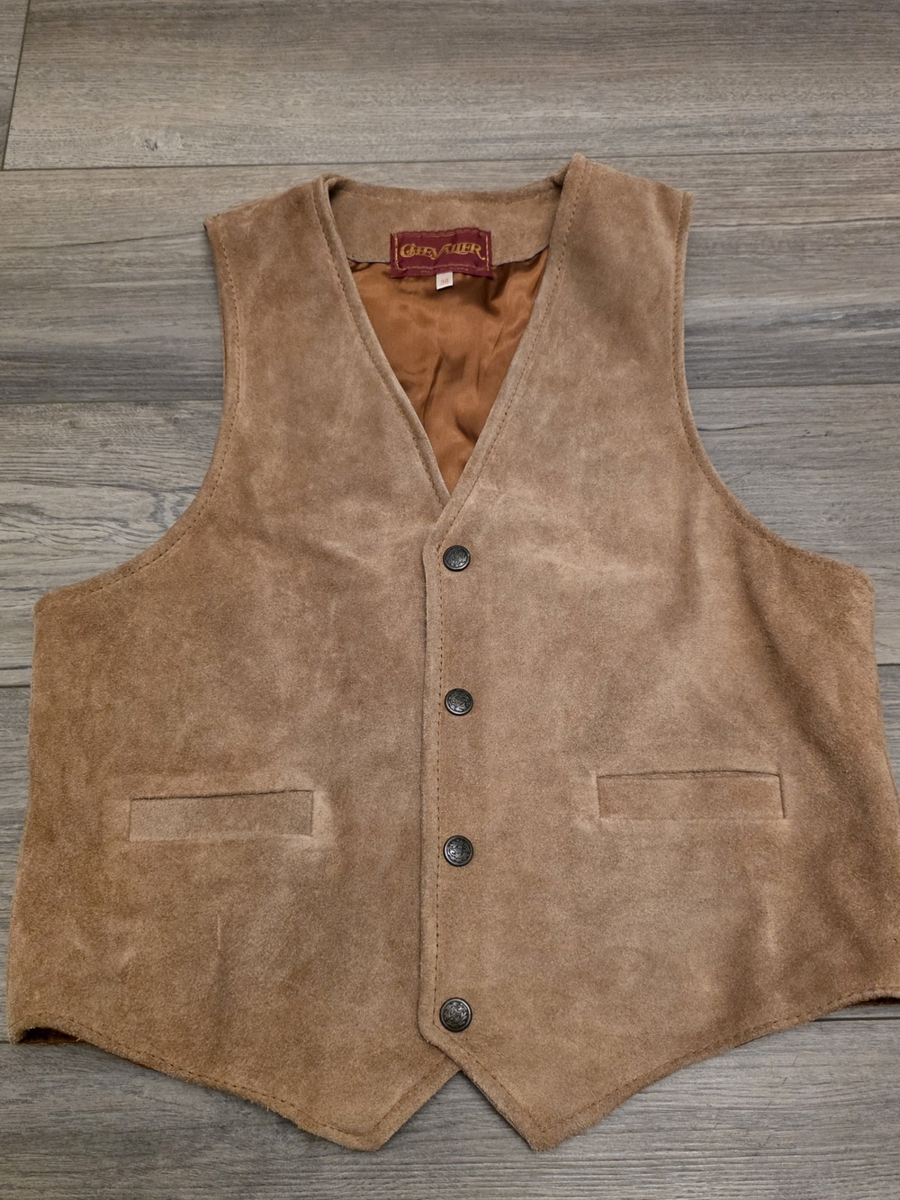 Vintage Chevalier Brown Suede Leather Western Vest - Size 38-Small